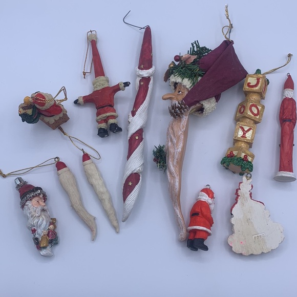 Bundle of Vintage Santa Claus Christmas Tree Ornaments Icicles Trinket Box - Picture 2 of 5